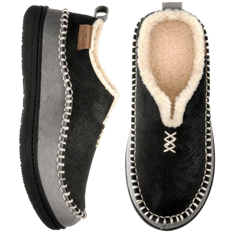 EverFoams Men's Moccasin Slippers Memory Foam Indoor/Outdoor Warm Suede House Shoes with Fuzzy Sherpa Lining (Black, Size 12 M US) - Image 1